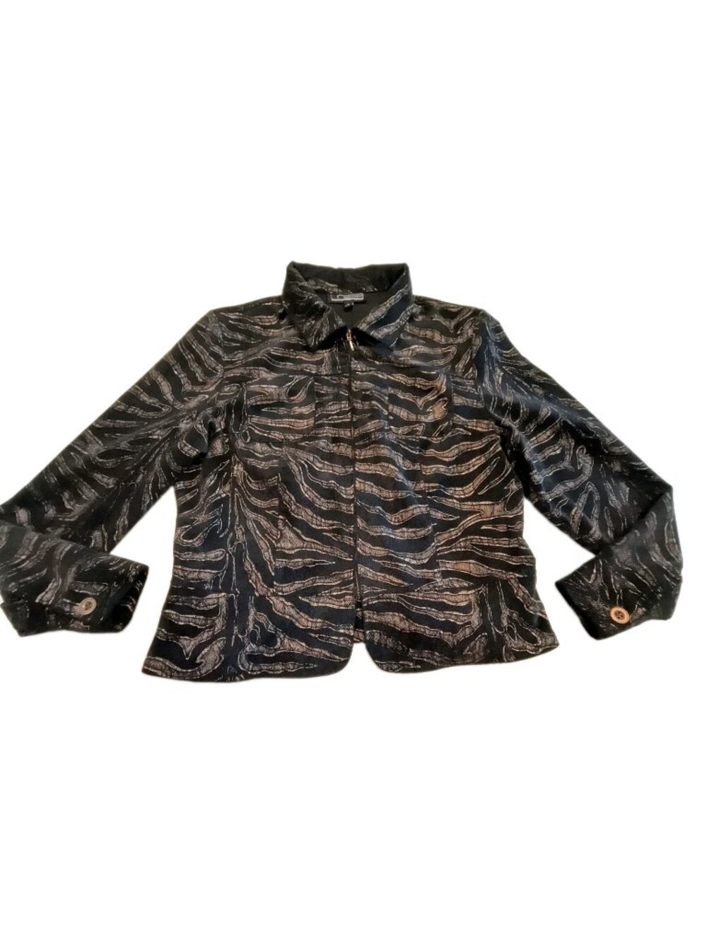 Women’s Linea L Grands Black Gold Snake Print Jacket Size Large Zip Front
